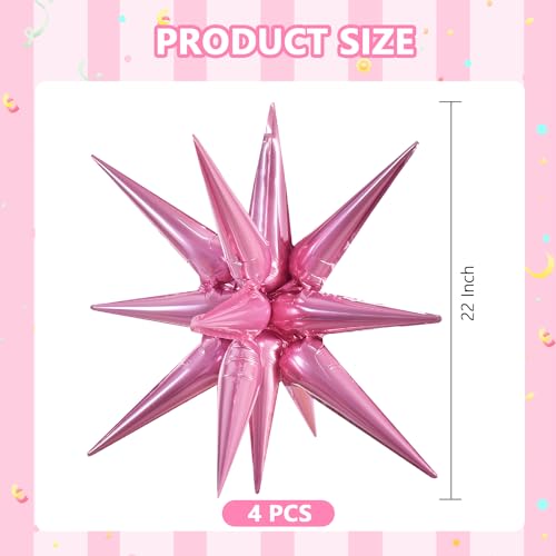 Image of TONIFUL 4 Pcs Explosion Star Balloons Light Pink Foil Balloon Party Decor | 22 Inch Large Mylar Star Balloon for Girls Women Birthday Wedding Bridal Shower Baby Shower Anniversary Photo Booth Supplies