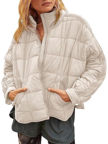 Muchpow Women's Quilted Lightweight Puffer Jacket Casual Padded Down Coat (Beige,Medium)