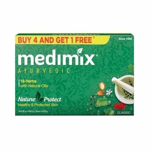 Image of Medimix Ayurvedic Classic 18 Herbs Bathing Soap 125g (Buy 4 Get 1 EXTRA Combo Pack) | Natural Oils For Healthy & Protected Skin | Shop Herbal | Natural | Paraben-free & Sulphate-free | 100% Vegan