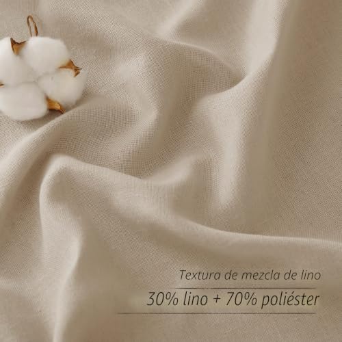 Miniatura 3 de Pony Dance Cortinas Salon Modernas 2 Piezas, Visillos Semi Translucidas De Lino Rusticos Con Fruncidas Para Dormtiorio Matrimonio Comedor Puerta,140x245cm,Caqui