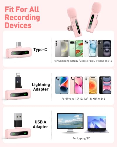 Image of USB C Lavalier Microphone Wireless Mini Mic for Type-C Android Phone /Tablet /PC Video Recording Clip-on Mics with Rotatable Clip&Denoise Recording, Ideal for Vlog Tiktok Youtube Content Creator, Pink