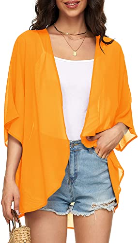 Image of Indian Trendy Women's Solid Puff Sleeve Kimono Cardigan Loose Cover Up Casual Blouse Top Chiffon