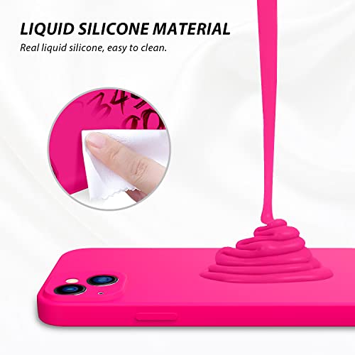 Zuslab Silicone Phone Case Compatible With Apple Iphone 14 6.1'' 2022, With 1 Screen Protector, Liquid Silicone Rubber Cover With Camera Lens Full Body Protective Bumper, Neon Pink #TOP4