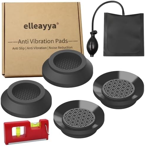 Anti Vibration Pads for Washing Machine – Non Slip Rubber Suction Pads (Black, Round, Feet ≤2", Lifts 0.4"), Fits Most Brands (Samsung, LG, Whirlpool), with Washer & Dryer Leveling Kit