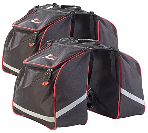 Xcase Satteltaschen: 2er-Set Doppel-Gepäckträgertasche, wasserabweis., Reflektions-Streifen (Fahradtasche, Fahrrad Satteltaschen, viel)