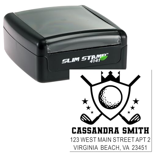 Image of Golf Champion Crest, Golf Champion Crest Emblem Rubber Stamp, Made to Order, 3-Line Inked, Standard 1-5 /8 Square Wood Handle for Enthusiasts & Unique Gifts