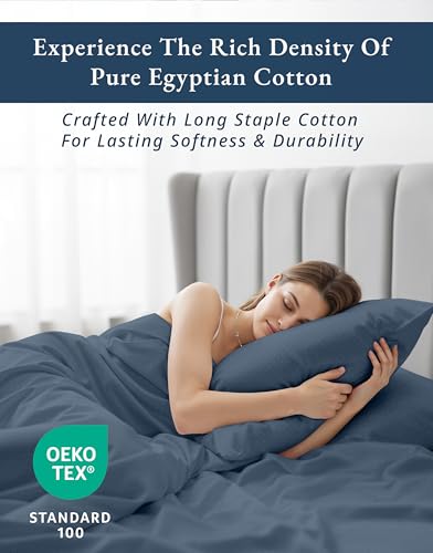 Image of LANE LINEN Full XL Sheets Set 100% Egyptian Cotton Sateen - Estate Blue | Cotton Bed Sheets Full - 4-Piece Set, For A Luxurious Night's Sleep, For Guests And Everyday Use, Luxe Sheen, Plush