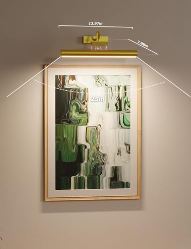 Picture Light Battery Operated, 13in Wireless Art Light for Paintings, Dimmable 5000mAh Recharging Battery Picture Light with Remote Control for Wall, Gallery Dartboard Art Bedroom (Gold-2Pack)