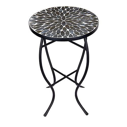 MUMTOP 14" Mosaic Outdoor Side Table, Small Round Patio Accent Table,Black