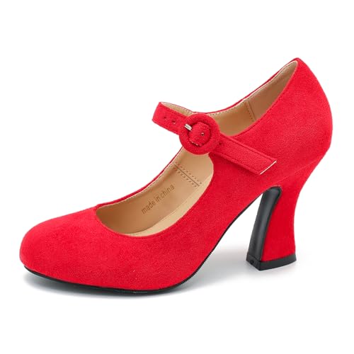 Women's Pumps Ankle Strap High Heels Close Toe Classic Comfortable Chunky Heel Mary Jane Shoes for Women Dressy Wedding Party - Main Image