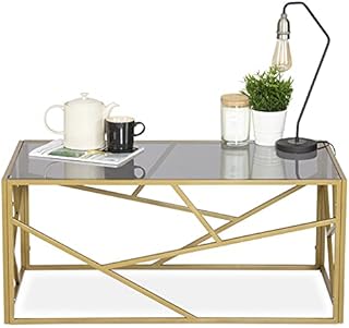 Bravich Modern Retro Glass Coffee Table for Home Office and Family Use | Metal Legs with a Golden Grainy Coated Finish - Metal, 100cm X 45cm X 50cm