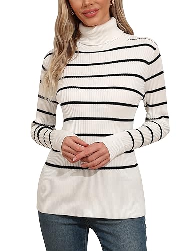 Image of Rocorose Women's Ribbed Turtleneck Sweater Long Sleeve Knitted Solid Pullover