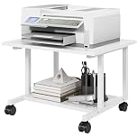Livofloral Under Desk Printer Stand, 52 x 40 x 30cm Printer Cart with Wheels, 2 Tier Mobile Printer Table for Home Office, Large Printer Stand with Storage for Mini Fridge, White