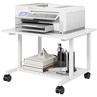 Livofloral Unter Schreibtisch Druckerständer, Mobiler Druckertisch fürs Homeoffice, Druckerwagen mit Rollen, Großer Druckerständer, Druckerwagen für den Schreibtisch, Weiß