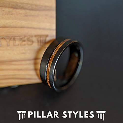 Pillar Styles Black Whiskey Barrel Rings For Men Unique Wedding Band 8Mm Tungsten And Wood Rings Bourbon Barrel Wooden Ring Couples Ring Set thumb #2