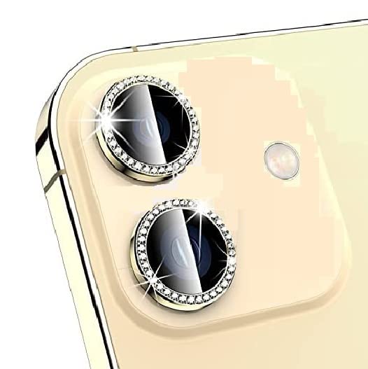 Voski Camera Lens Protector For iPhone 12 Mini,iPhone 12,iPhone 11 Full Coverage Metal Diamond Stone Ring Camera Glass For iPhone 12 Mini-Gold
