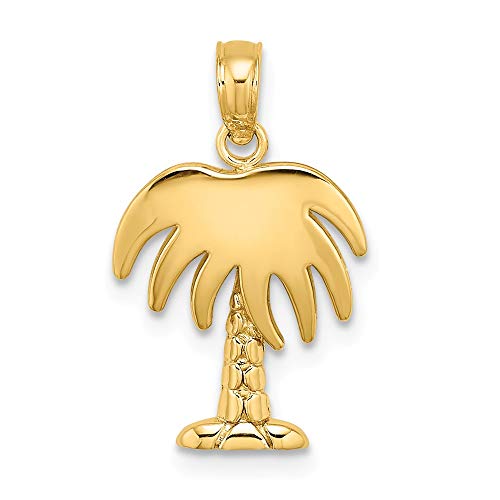 Solid 14k Yellow Gold CHARLESTON PALM TREE Charm Pendant - 14mm x 12mm