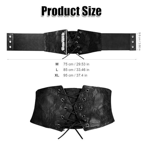 Corset Belt for Women, Black Wide Elastic Women Waist Belt Corset Lace up Belt Waspie Belt Lace Overlay Waist Cinch Belt Pirate Corset for Dresses Halloween Costume Cosplay2