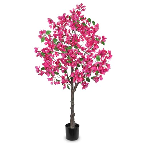 Arborus Árbol Artificial De Buganvilla De 120 Cm De Alto, Árboles Artificiales De Color Rosa En Maceta Negra, Planta Sintética Grande Con Flores Para Decoración De Primavera En Casa, Oficina, Jardín
