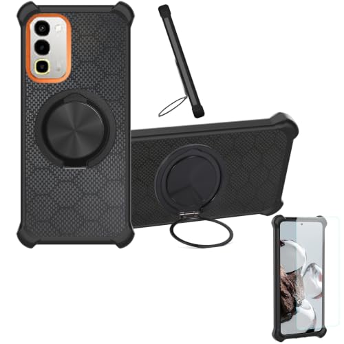Case Compatible for realme NARZO 100x 5G Phone Case Cover [with 1* Tempered Glass Screen Protector] Hybrid Case[360°Ring Support, Magnetic] CX-25-HEI
