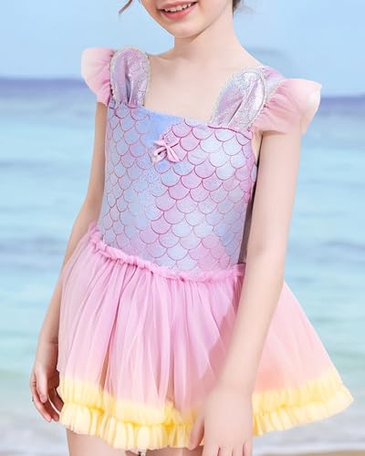 Girls One Piece Swimsuits Quick Dry Beach Swimwear Cute Toddler Swimsuits Ruffle Bathing Suits for 4-12 Years2
