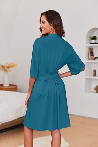 Image of Ekouaer Short Robes for Women Lightweight Kimono Robes Knit Bathrobe Soft Sleepwear with Pockets S-XXL