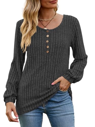 Image of DB MOON Womens Lightweight Sweaters 2026 Long Sleeve Henley Shirt Fall Casual Crewneck Tunic Tops