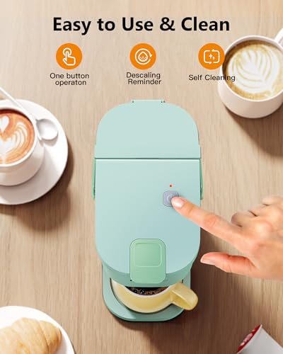 Image of Tastyle Single Serve One Cup Coffee Maker, for K Cups and Grounds, Mini Coffee Maker with Portable Handle, 6 to 12 Oz Brew Size, for Travel, Camping, Office, RV and Dorm, 120V, Oasis
