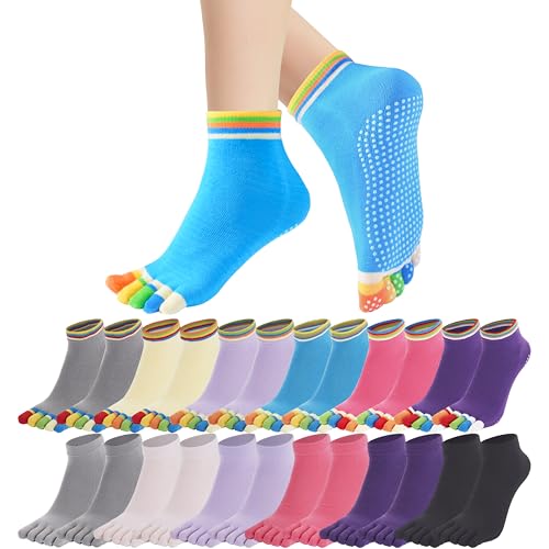 jeuhut Grip Yoga Toe Socks for Women, Non Slip Anti Skid Sticky Grippy Toe Separator Sock for Pilates Barre Dance Ballet