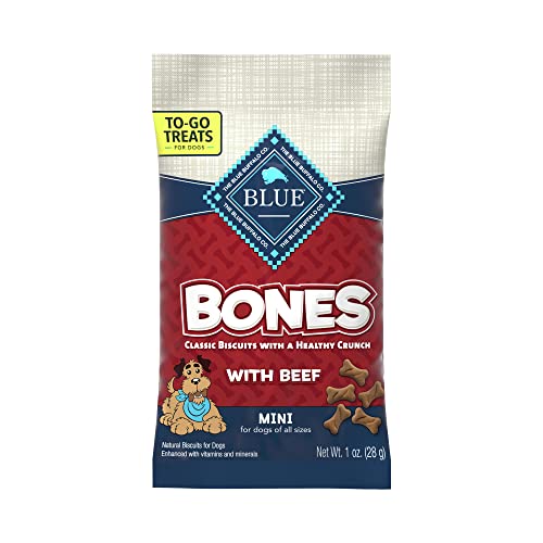 Image of Blue Buffalo Bones Natural Crunchy Dog Treats to-GO, Mini Dog Biscuits, Beef 1-oz Bags (Pack of 12)