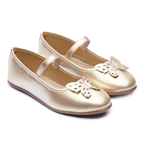 BOYZ N GALZ Butterfly Ballerina Shoes for Girls | Lightweight, Durable, Comfortable Insole | Gold Color | Size : 2