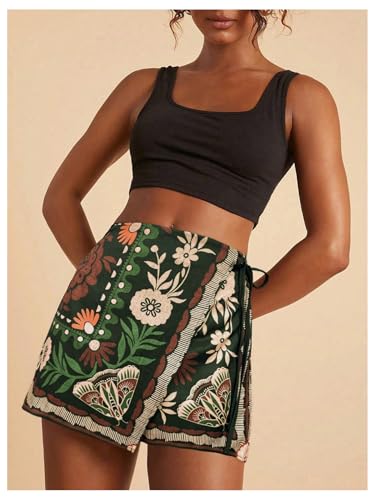 Image of SweatyRocks Women's Boho Mini Skirts Floral Shorts Tie Side Wrap Skorts