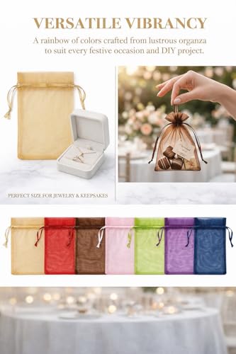 Image of 100PCS Organza Bags, 4X4.72 inch Wedding Favor Bags with Drawstring, Mixed Color Satin Drawstring Organza Pouch Gift Bags for Party, Jewelry, Christmas, Mother's Day, Festival, Bathroom Soaps, Makeup Organza Favor Bags Easter Gifts