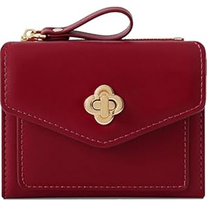 Geldbörsen Frauen Portemonnaie Damen Rotes Minimalistisches Blumen Design Portemonnaie für Frauen Klein Portmonee mit Ausweisfach und Kartenhüllen