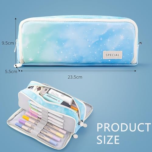Image of Zqiue Large Pencil Case 3 Compartments Pencil Pouch Big Capacity Pencil Bag Oxford Stationery Storage Pen Bag Cosmetic Makeup Pouch for Women