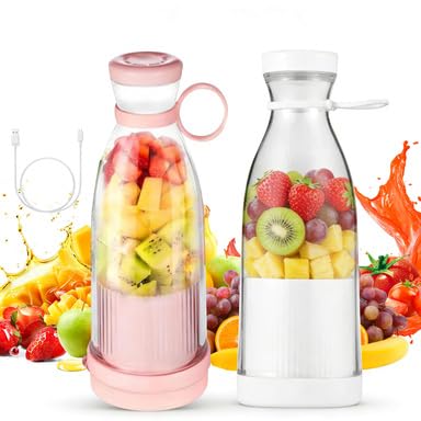 Portable Blender Smoothie Maker, 420ml Electric Mini Juice Maker with 6 Blades,Juicer Blender Bottle,for Fruits, Shakes, Smoothie, Perfect for Home, Office, School, Outdoors (2pcs)