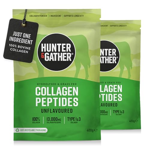 Hunter & Gather Grass Fed Bovine Collagen Powder 2x400g | Pure Unflavoured Premium Hydrolysed Bovine Collagen Peptides Powder for Hair Skin Nails Muscles | Collagen Supplements for Women and Men