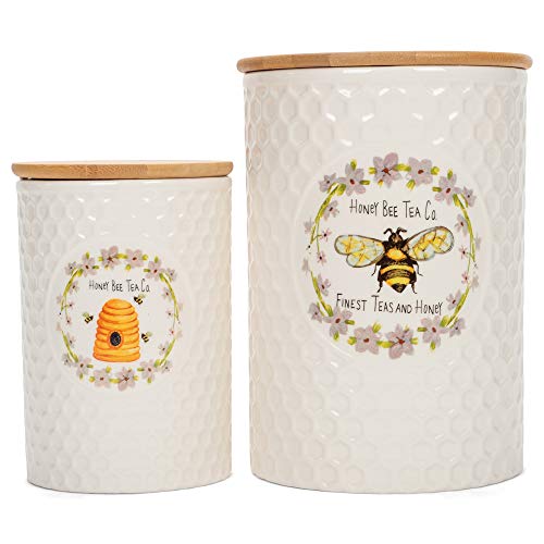 Transpac Creamy White Embossed Honeycomb 6 X 8 Dolomite Decorative Tabletop Canisters Set 2 #TOP2