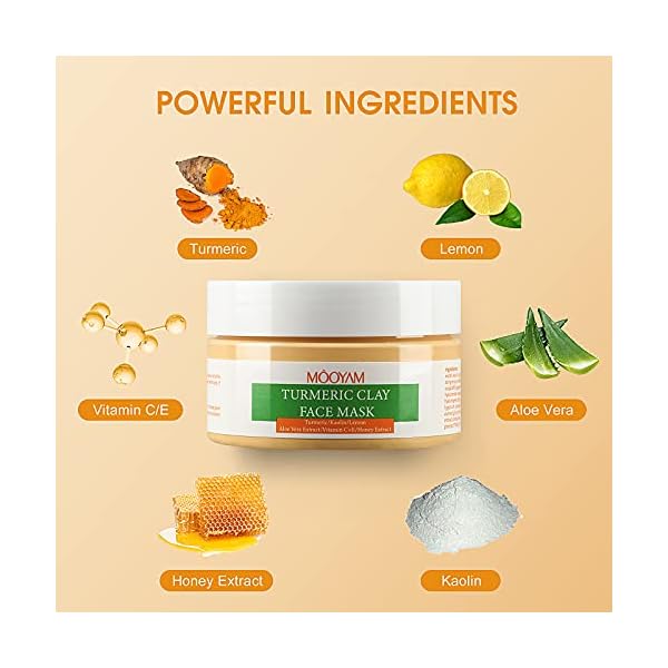 Turmeric Vitamin C Clay Mask,Mud Face Mask for Deep Cleansing, Clay Face Mask with Kaolin/Vitamin C+E/Aloe Vera/Honey Extract - Face Mask Skin Care for Blackheads, Acne, Oil Control and Refining Pores
