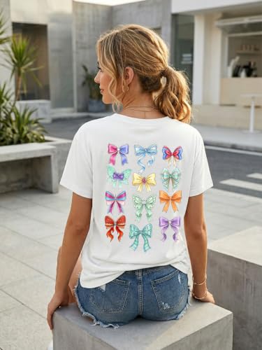 Image of Bow Leopard Shirt for Women Cheetah T-Shirts for Women Bow Graphic Tees Short Sleeve Aesthetic Tee Top