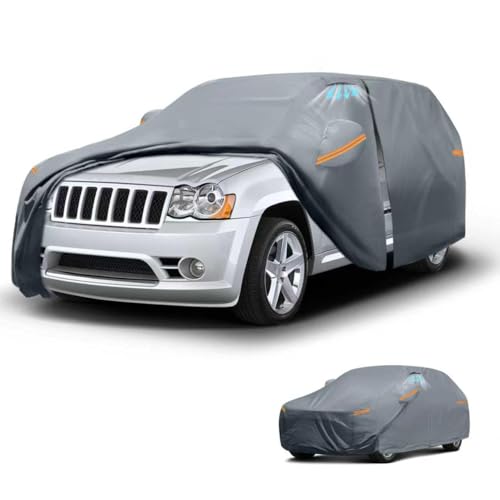 Waterproof Grand Cherokee(2005-2026) Car Cover with Breathable Vents [2026 Upgrade] Premium Covers with Cotton Liner and Zipper Door Sun Rain Snow Dust Uv Protection.(Gift with Towel)