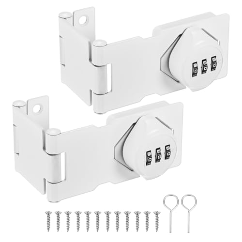 Image of M METERXITY 2-Pack Keyless Combination Lock, 3.78 inch Zinc Alloy Mechanical Password Twist Knob Hasp Locks Latch for Cabinet /Closet /Garage /Drawers /Garden,90 /180 Degree Barn Door Lock [White]