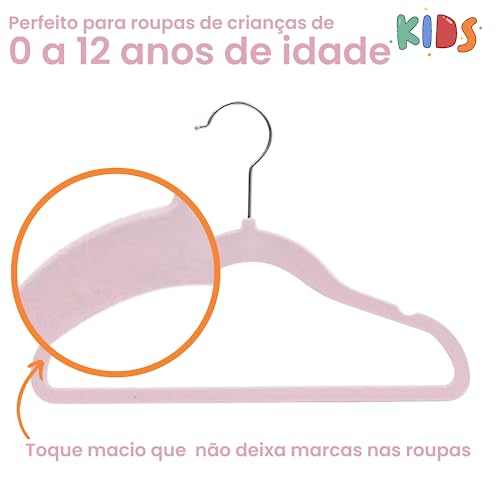 Kit 40 Cabides de Veludo Infantil 360° Antideslizante Para Roupas Camiseta Calça