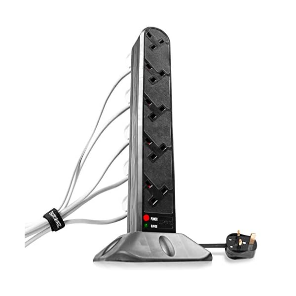 Duronic 10 Way Extension Tower ST10 | 10-Gang Power Strip Lead | Surge & Spike Protector | For UK Plug Sockets | Electric Multi Plug Adapter | Max 3000W Capacity | 1.8 Metre/180cm Power Cable