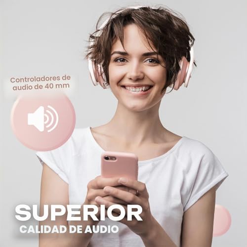 Miniatura 3 de Powerlocus P1 Auriculares Bluetooth Inalambricos De Diadema Cascos Plegables, Casco Bluetooth Con Sonido Estéreo Con Conexión A Bluetooth Inalámbrico Y Audio Cable Para Movil, Pc, Tablet - Oro Rosa