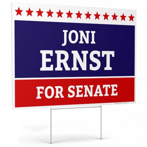 Joni Ernst for Senate Yard Sign, Iowa Republican GOP Political Sign, 12x18 Inches Coro Plastic, Double Sided, Metal H-Stake, Waterproof Outdoor Blue Lawn Signage, USA Made