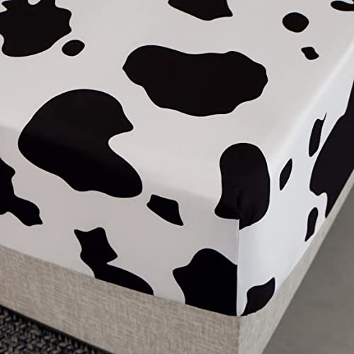 Sdy 4Pcs Bedding Sheets Set,Cow Print Sheet Set Queen Size,Lightweight Super Soft Sheet Sets,Deep Pocket Fitted Sheet & Cute Top Flat Sheet & 2 Pillowcases For Kids Boys Girls (Cow,Queen) #TOP1