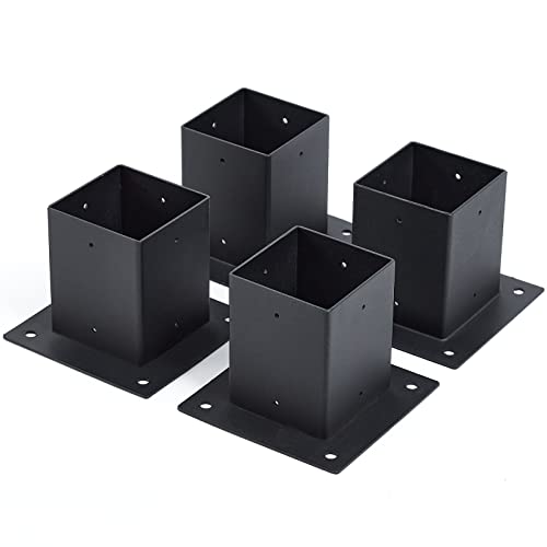 IHAYNER 4 Stück Geländerpfosten Basis 4 x 4 (tatsächliche Größe: 8,9 x 8,9 cm) Karbonstahl-Flanschanker Basis für Terrassen-Deckgeländer, Pergola-Säulenholz, feste Verbindung, 3 mm Dicke Cover