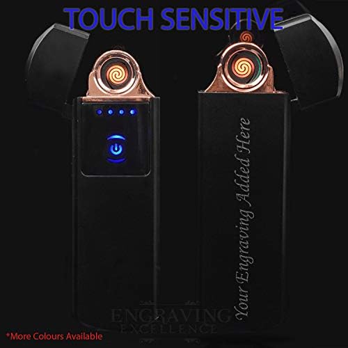 Personalised Touch to ignite USB Lighter Windproof Lighter Flameless Lighter Rechargeable Lighter Cigarette Electric No Fuel Men's Women's Gift Engraved Free (Black)