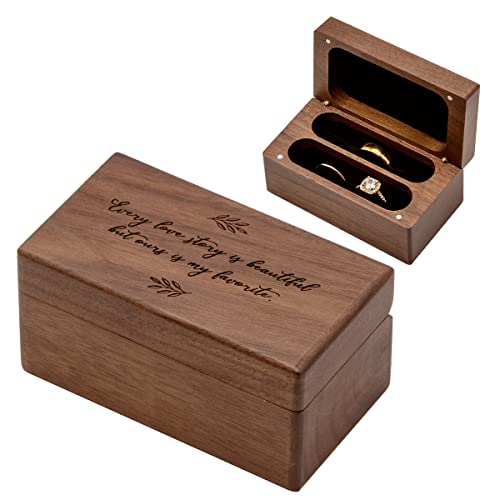 Muujee Love Story Quad Ring Box - Engraved Wooden Ring Case Box For Wedding Ceremony Ring Bearer Box - Anniversary Birthday Gift Ideas #TOP16